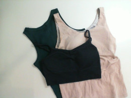 Set of 3 sports bras, green, beige and black