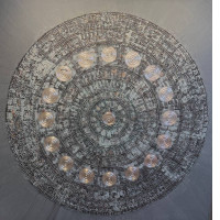 A piece of textured mixed-media art on canvas by Lithuanian artist Virginijus Valskis. For home decoration.