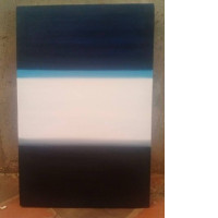 Abstract paintings characterized by horizontal stripes of color, created using oil or acrylic paint on canvas.