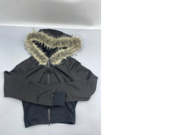 black Y2K-style zip-up hoodie featuring a faux fur-trimmed hood. 