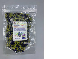 50 grams of dried butterfly pea flowers, Royal Thai Herb brand, which is a herbal tea.