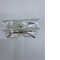 Rectangular metal reading glasses, Leo brand.