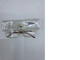 Rectangular metal reading glasses, Leo brand.