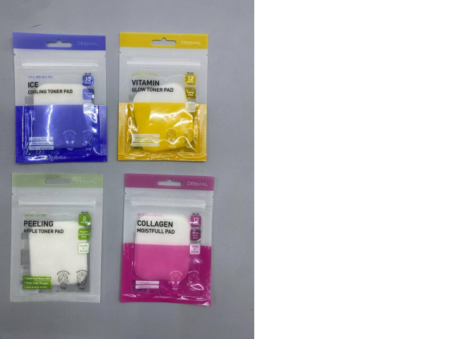 Set of 4 Dermal toner pads come in refreshing cooling formulas, vitamin formulas for radiant skin, apple exfoliating formulas, and collagen formulas for hydration. Set of 4 Dermal toner pads come in refreshing cooling formulas, vitamin formulas for radiant skin, apple exfoliating formulas, and collagen formulas for hydration.