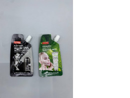 Set of 2 skincare products, specifically a men's all-in-one moisturizer pouch and a sleeping pack pouch. Set of 2 skincare products, specifically a men's all-in-one moisturizer pouch and a sleeping pack pouch.