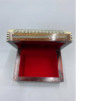 Moorish style carved wooden box inlaid with mother-of-pearl.