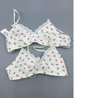 set of 2 Wireless bralette with cherry pattern