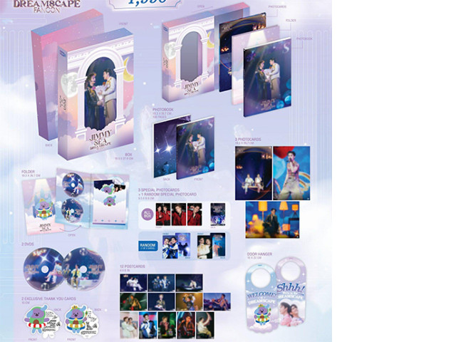 Jimmy Sea : Dreamscape Fancon : Boxset-Photobook collecting impressive moments- Photocard with E- Signatures, - Postcard, 12 cards.- Special Photocard,4 cards - Exclusive Thank You Card, 2 cards- Door Hanger, 1 item Jimmy Sea : Dreamscape Fancon : Boxset-Photobook collecting impressive moments- Photocard with E- Signatures, - Postcard, 12 cards.- Special Photocard,4 cards - Exclusive Thank You Card, 2 cards- Door Hanger, 1 item