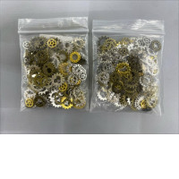 Set of 2 Metal gear parts, decorative ornaments, resin cases.