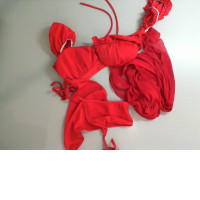 Red swimsuit set with mesh skirt
