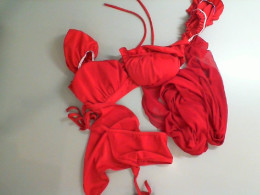 Red swimsuit set with mesh skirt