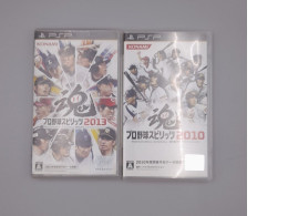 Set of 2 Japanese baseball video games for the PlayStation Portable (PSP) console, specifically Pro Yakyuu Spirits 2013 and Pro Yakyuu Spirits 2010. Set of 2 Japanese baseball video games for the PlayStation Portable (PSP) console, specifically Pro Yakyuu Spirits 2013 and Pro Yakyuu Spirits 2010.