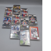 Set of 10 The Winning Eleven game (internationally known as Pro Evolution Soccer) from Konami, an import from Japan for the Sony PlayStation Portable (PSP) handheld console, includes games released between 2008 and 2013.