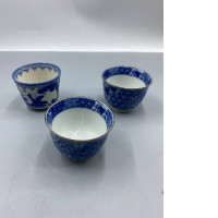 set of 3 Antique blue and white teacup