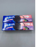 set of 2 Oreo sandwich cookies with blueberry and raspberry cream filling.