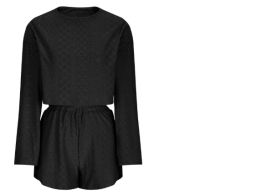 A set of black shorts and a long-sleeved T-shirt.