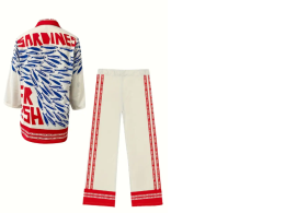 Women's long-sleeved shirt and long trousers, casual style, contrasting stripes, sardine pattern. Women's long-sleeved shirt and long trousers, casual style, contrasting stripes, sardine pattern.