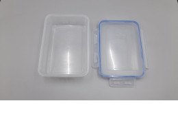 Plastic food storage containers with locking lids.