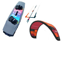 The kitesurfing kit includes a parachute, control bar and kite board.