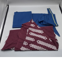 Set of 3 Scraps of blue and dark brown fabric. Set of 3 Scraps of blue and dark brown fabric.