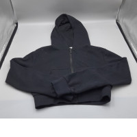 Black long-sleeved hooded sweatshirt for kids.