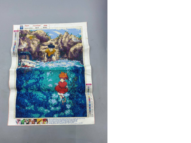 Ponyo Art Diamond Painting kit, featuring a scene from the film Ponyo. Ponyo Art Diamond Painting kit, featuring a scene from the film Ponyo.