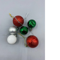 Set of  6 set of multi-colored Christmas ball ornaments designed for holiday decorating. 
