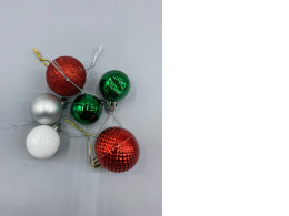 Set of  6 set of multi-colored Christmas ball ornaments designed for holiday decorating. 