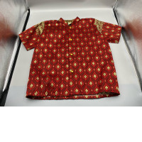 Men's short-sleeved shirt with red and gold stripes. Men's short-sleeved shirt with red and gold stripes.