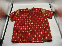 Men's short-sleeved shirt with red and gold stripes. Men's short-sleeved shirt with red and gold stripes.