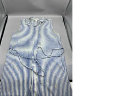 White long dress with blue stripes