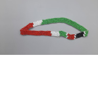handmade beaded bracelet featuring the colors of the Kenyan flag. 