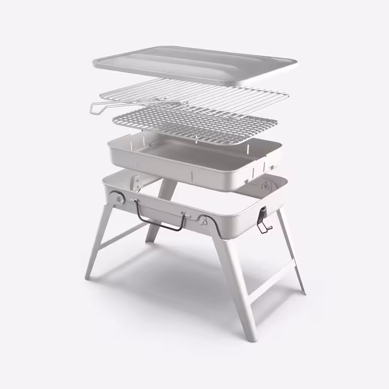 Decathlon Portable Steel BBQ Stove for 4 People for BBQ with Firewood, Charcoal and Briquettes while Camping 